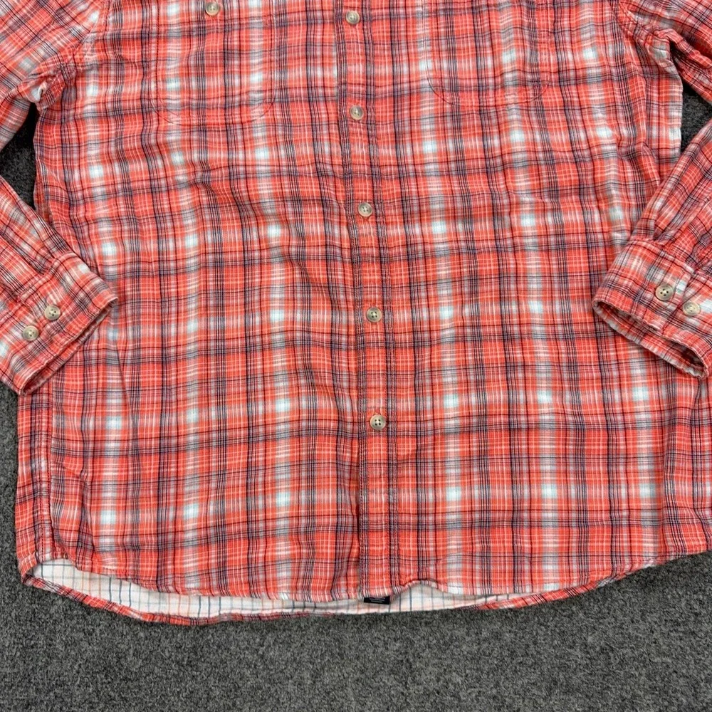 Even Tide Shirt Mens Large Red Plaid Long Sleeve Button Up Lightweight Cotton